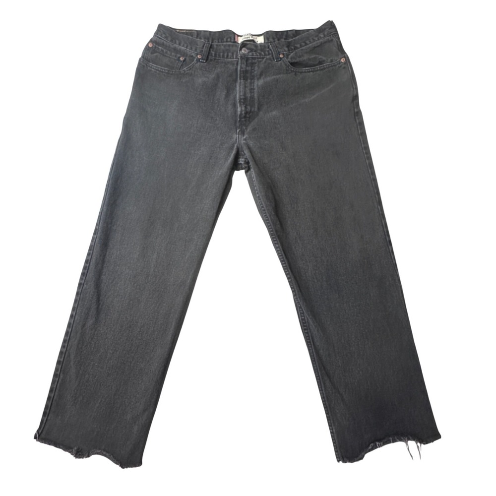 Vintage Levi's Jeans Mens 37x26 Black Relaxed Fit Raw Hem Distressed Denim Y2K